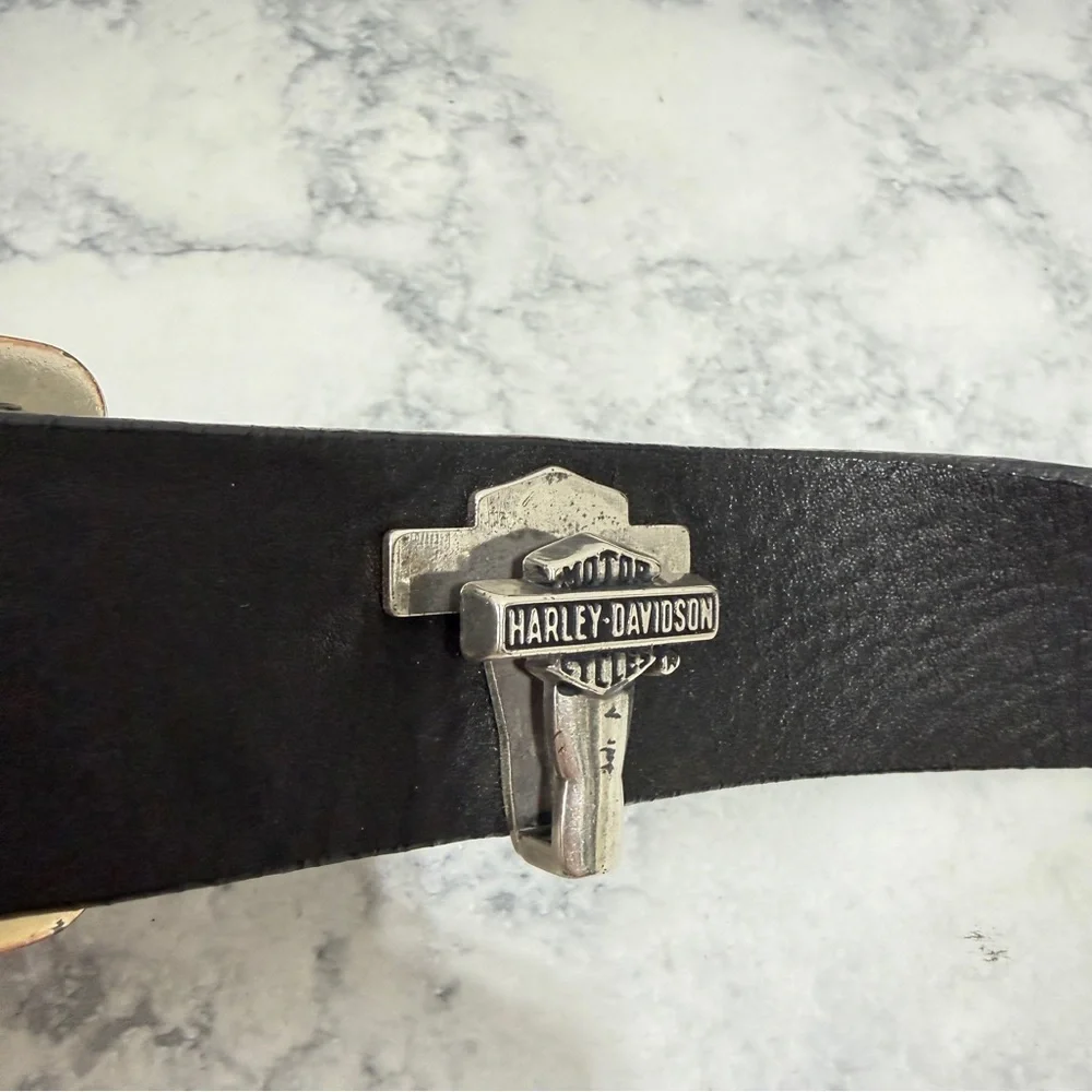 Harley Davidson motorcycle black leather belt mens women’s size 38 #97662